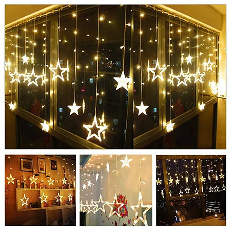 LED Star Garland String Lights – 2.5M, 138 LEDs, 8 Modes