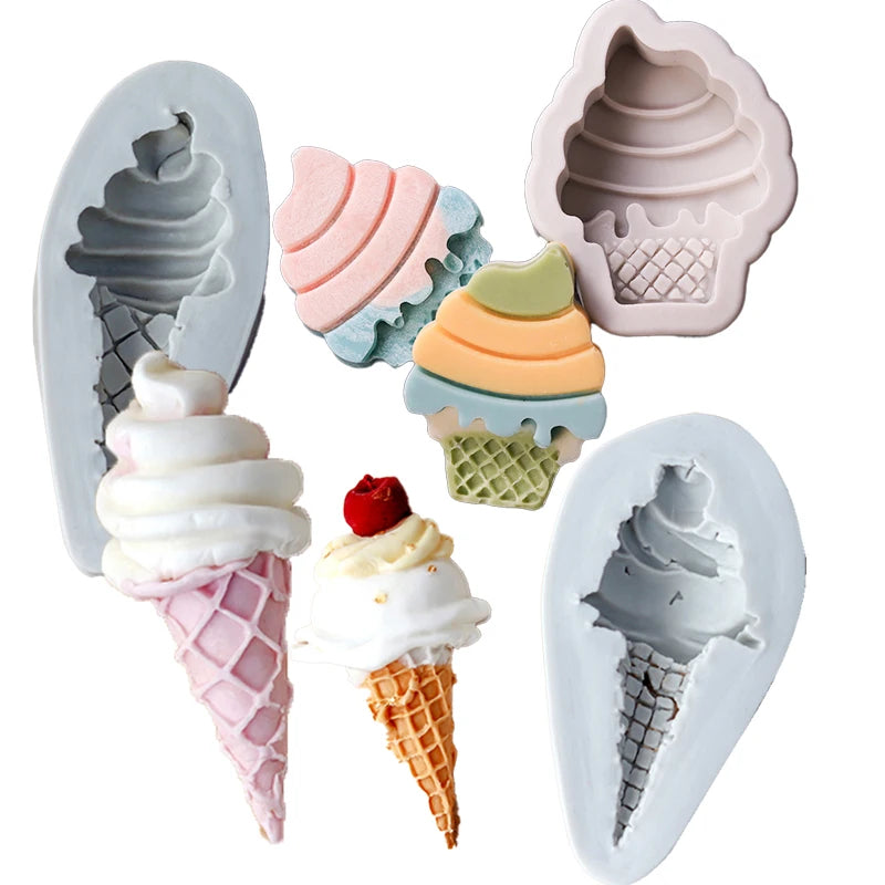 Ice Cream Cone Chocolate Fondant Silicone Mold Children's Baby Birthday Cake Decorative Ornaments Plug-in