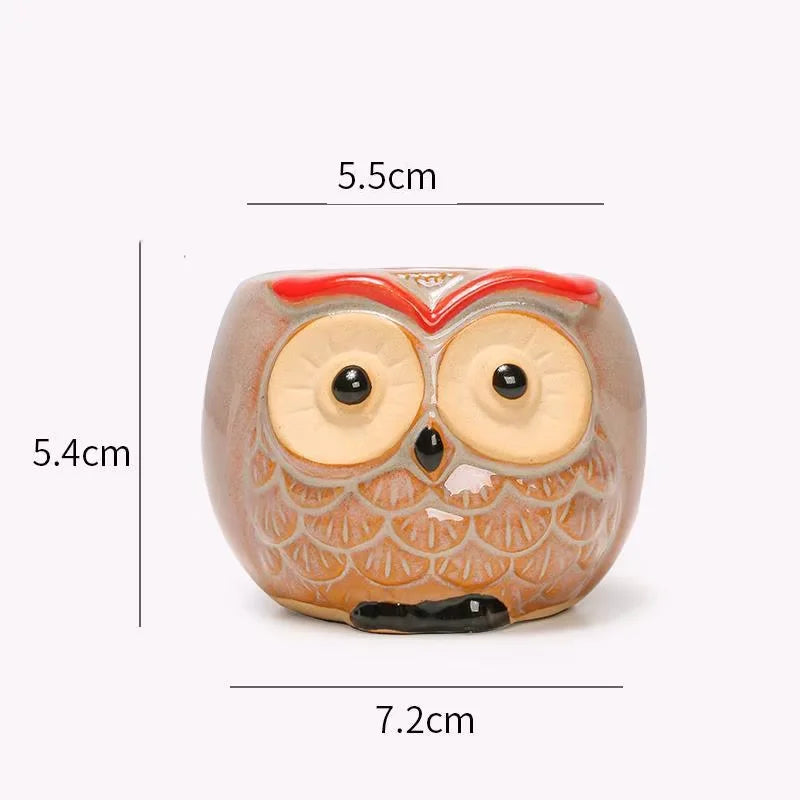 Mini Owl Ceramic Succulent Pot – Cute Animal Flower Pot for Desktop & Garden
