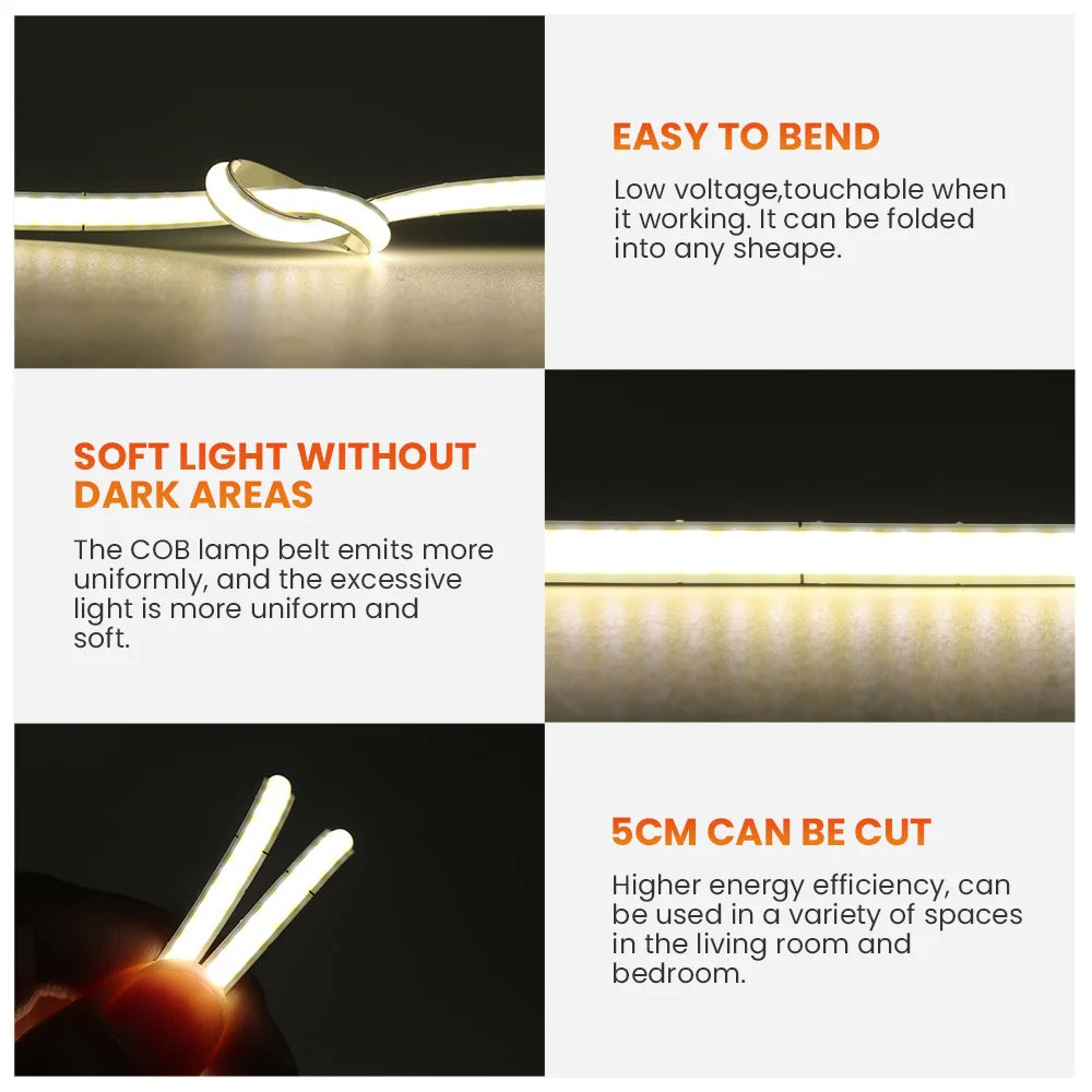 USB 5V COB LED Strip Light – 320 LEDs/m, Flexible Tape, 0.5–5m
