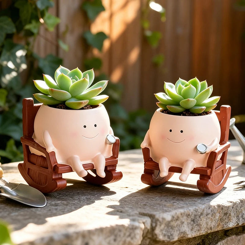 Ghost in Rocking Chair Resin Succulent Planter – Cute Desktop Pot