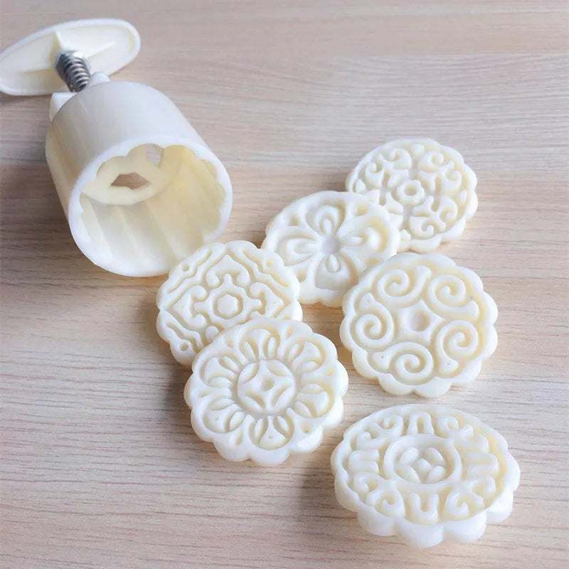 6pcs/set Flower Shaped Mooncake Mold Cake Mold Hand Pressure Fondant Moon