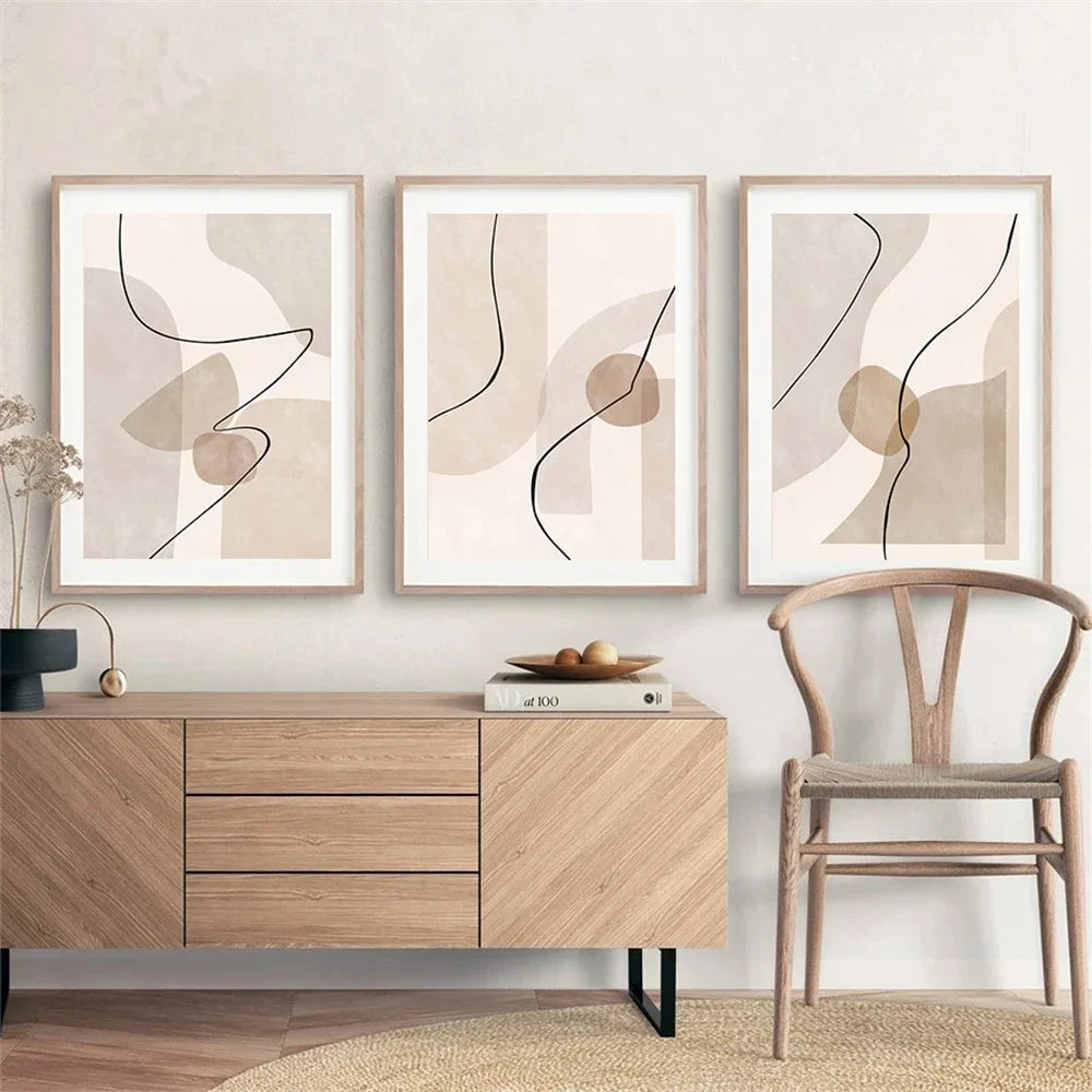 Abstract Boho Geometry Line Canvas Prints – Set of 3