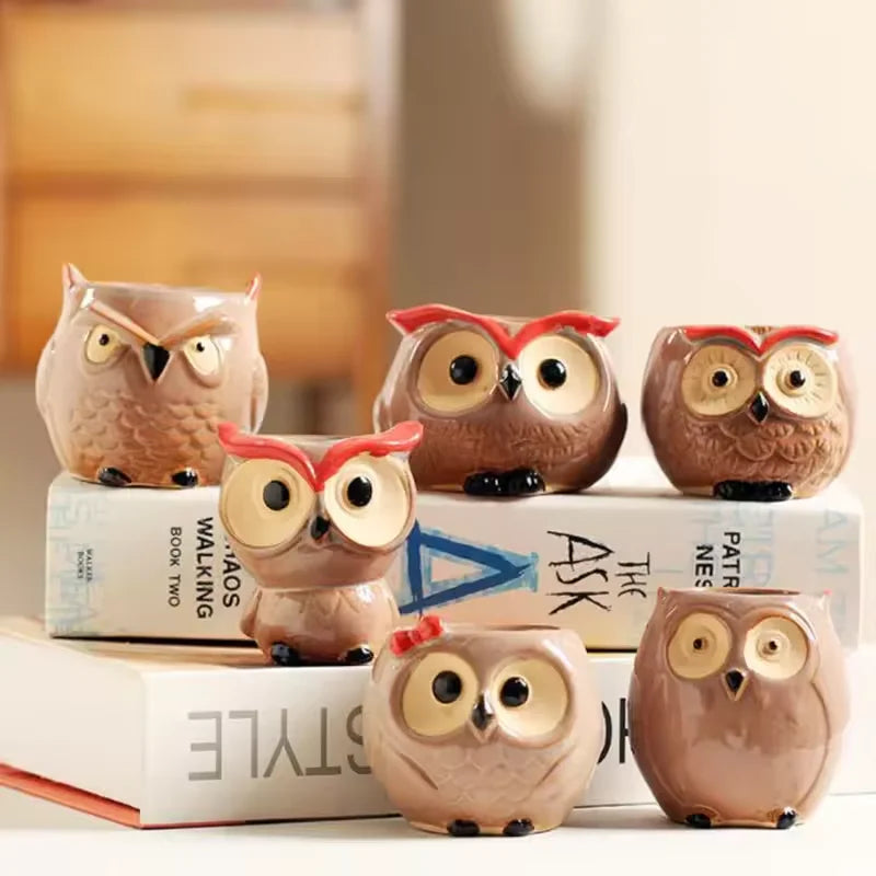 Mini Owl Ceramic Succulent Pot – Cute Animal Flower Pot for Desktop & Garden