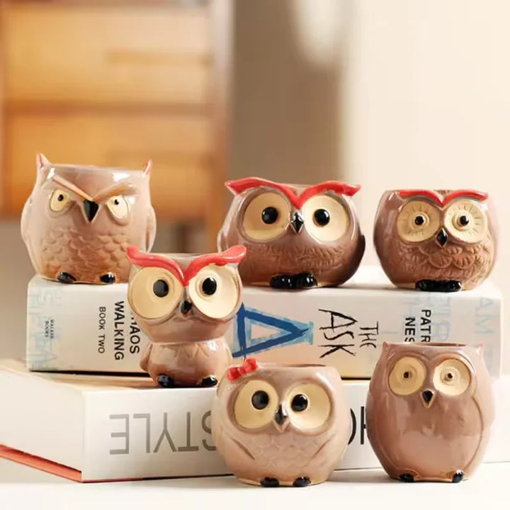 Mini Owl Ceramic Succulent Pot – Cute Animal Flower Pot for Desktop & Garden