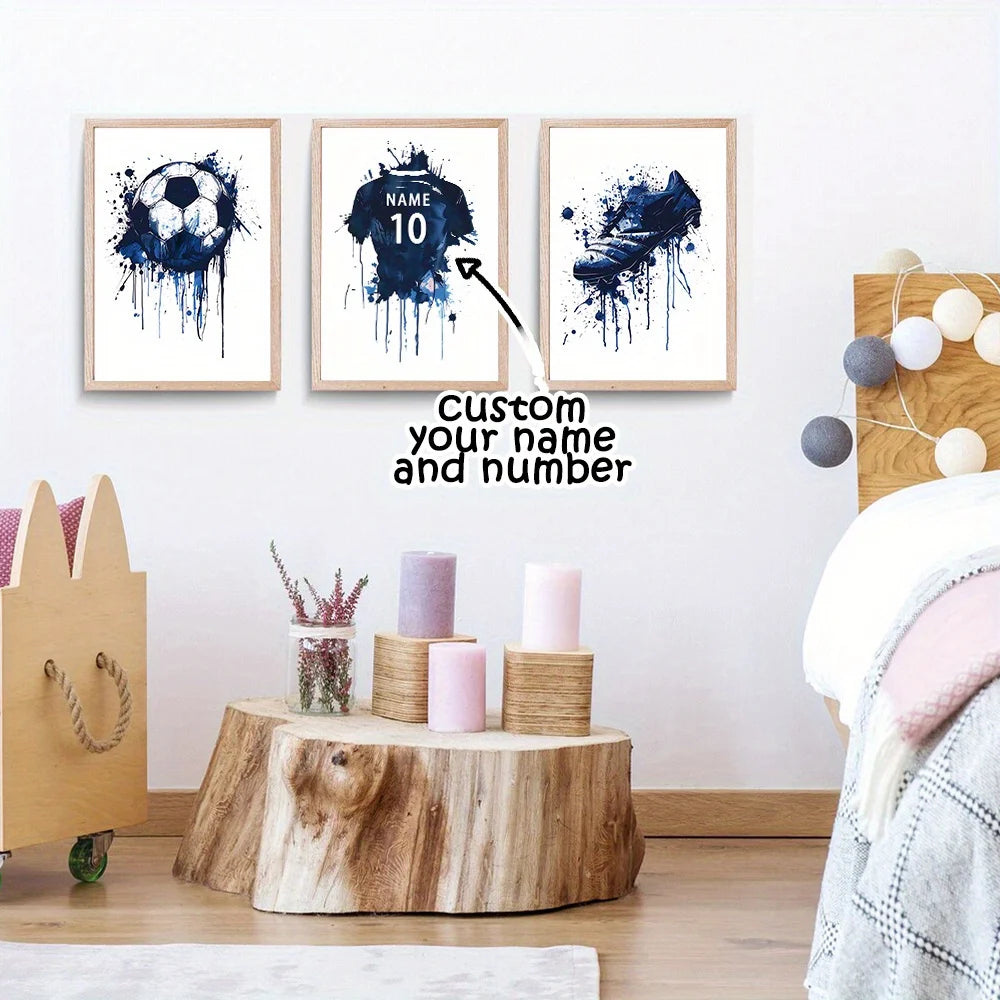Personalized Soccer Canvas Poster Set – 3 Piece Wall Art