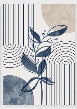 Navy Blue & Beige Boho Botanical Geometric Canvas Prints – Set of 3