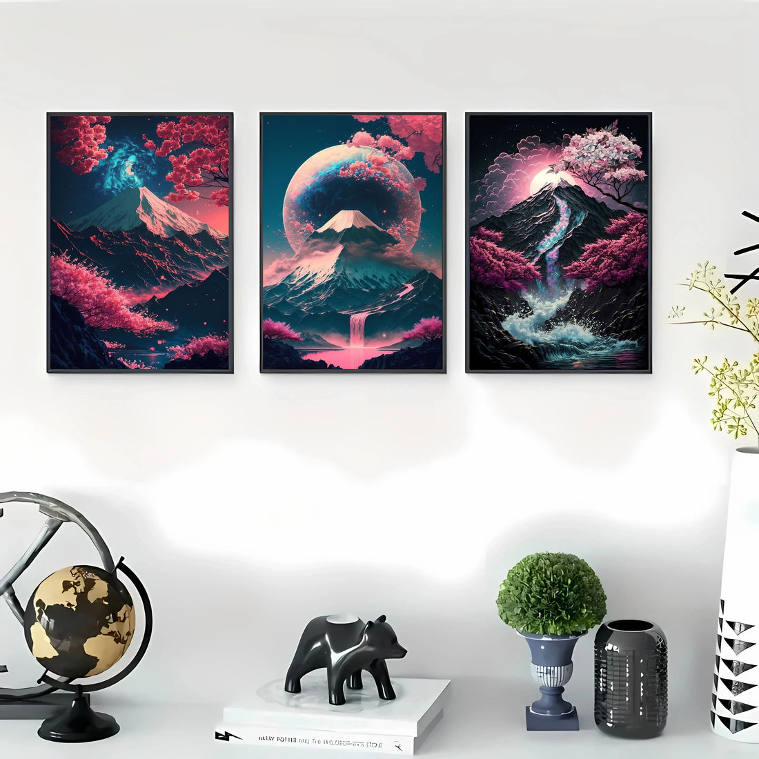 Japanese Landscape Canvas Prints – Black & Red Ink Art