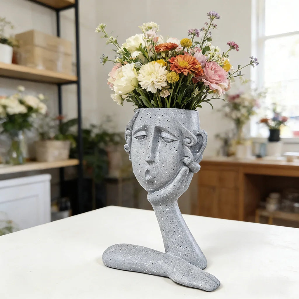 Pensive Girl Face Resin Planter – Aesthetic Sculpture Flower Pot