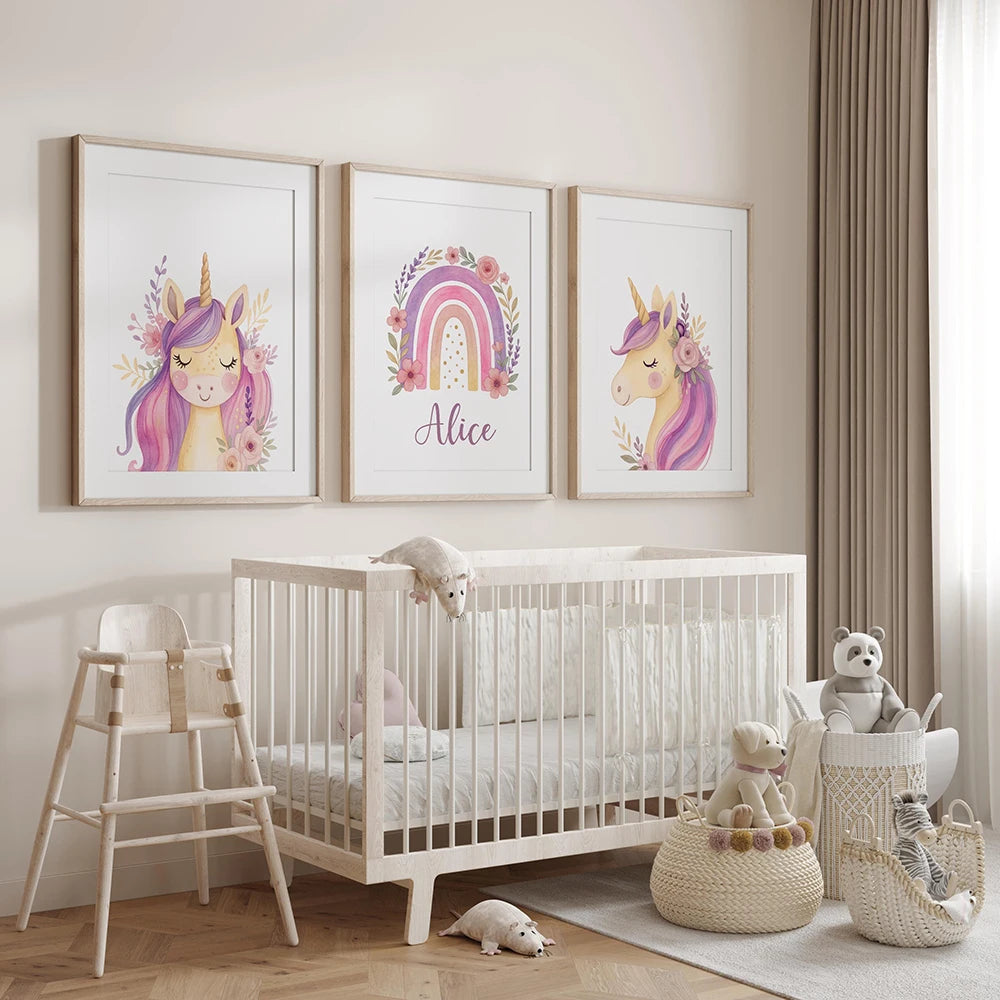 Personalized Purple Unicorn Wall Art Poster – Girls Bedroom Decor