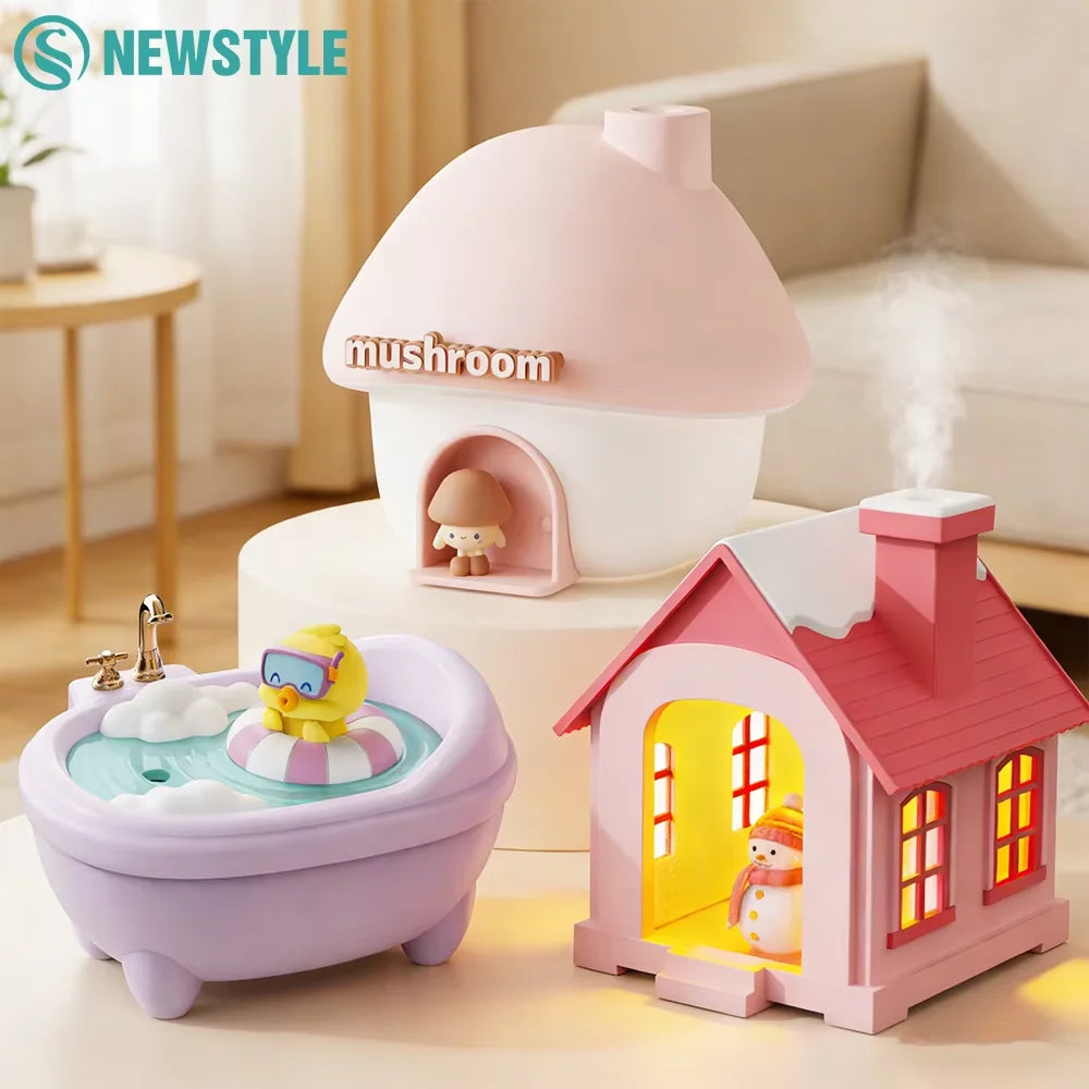 Mushroom House Humidifier – 300ml Aroma Diffuser with Color Light