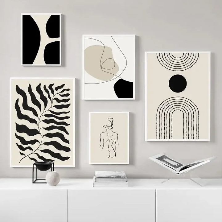 Abstract Boho Geometric Line Canvas Print – Black & Beige