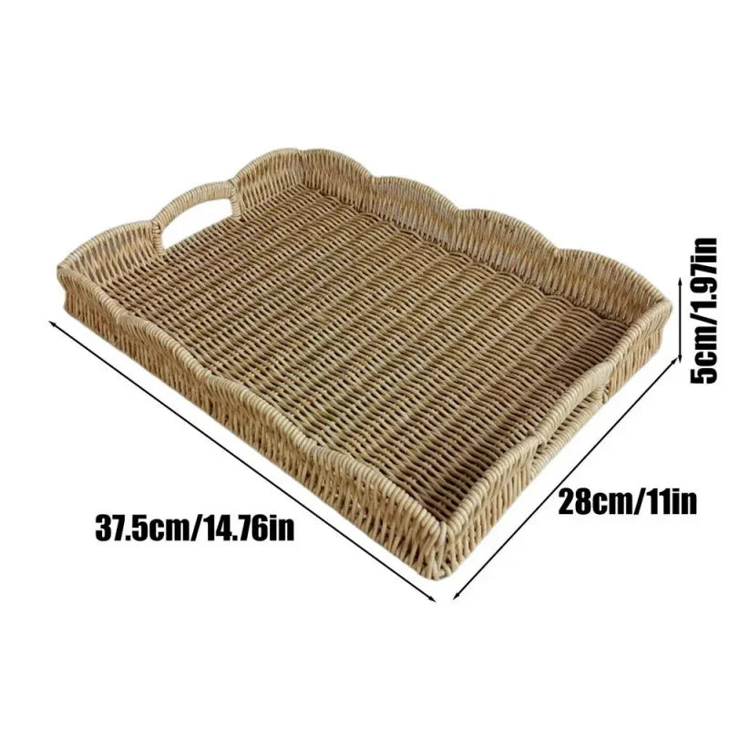 Imitation Rattan Woven Storage Tray – Decorative Basket for Living Room & Bedroom