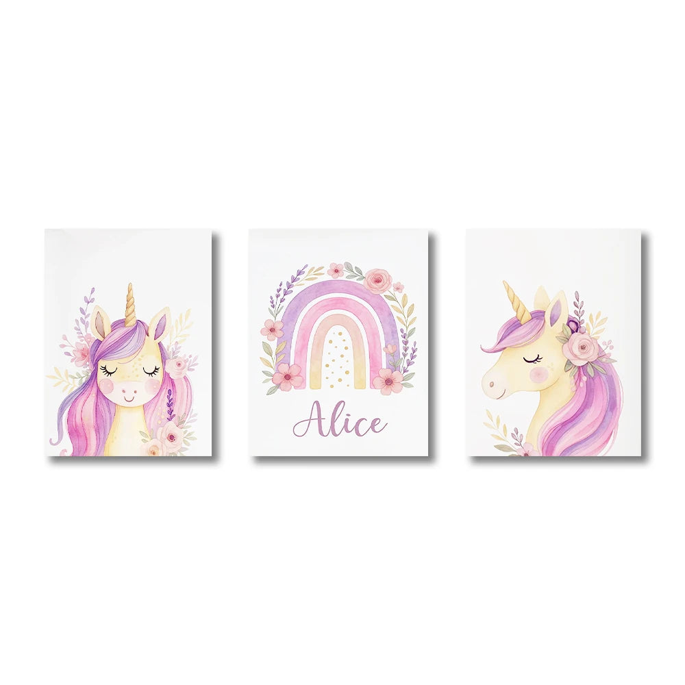 Personalized Purple Unicorn Wall Art Poster – Girls Bedroom Decor