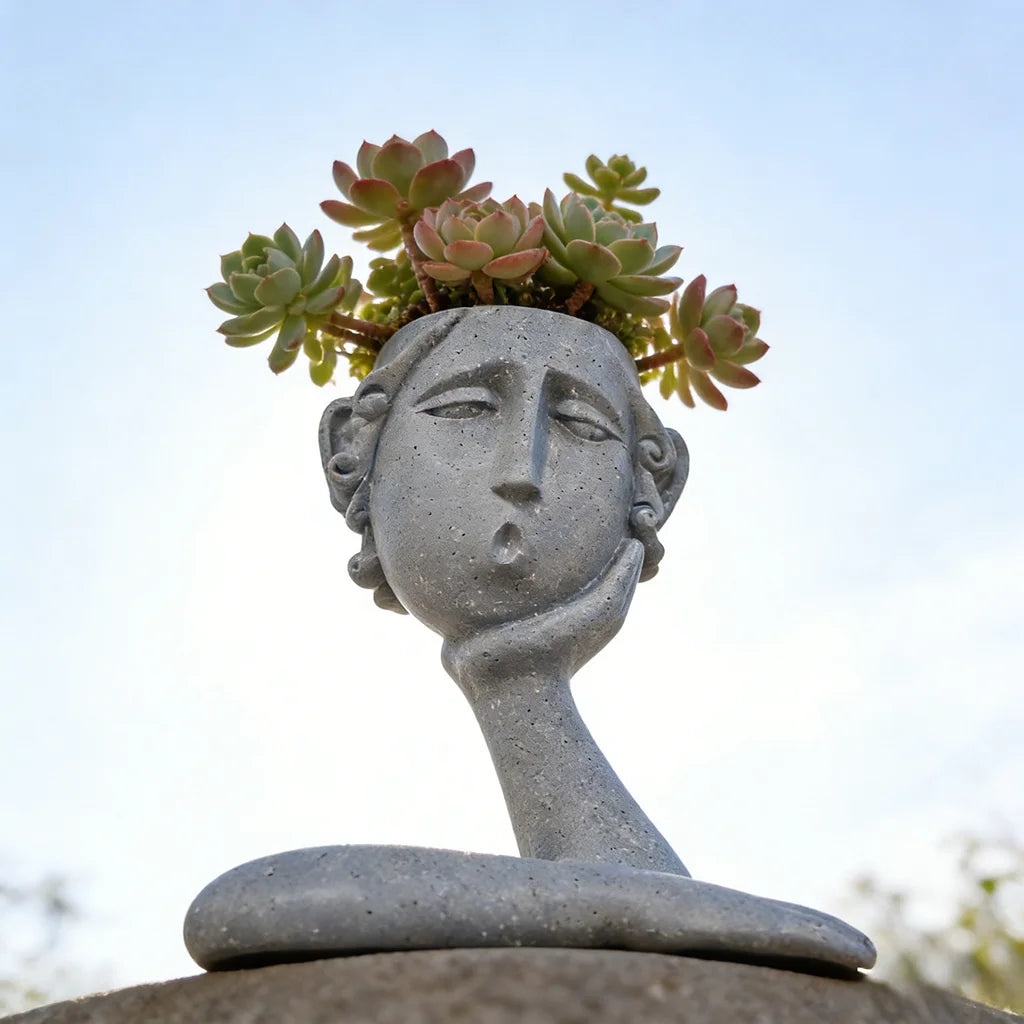 Pensive Girl Face Resin Planter – Aesthetic Sculpture Flower Pot