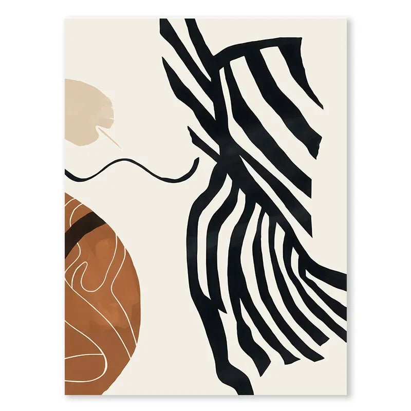 Nordic Beige & Black Geometric Floral Line Art Canvas Print