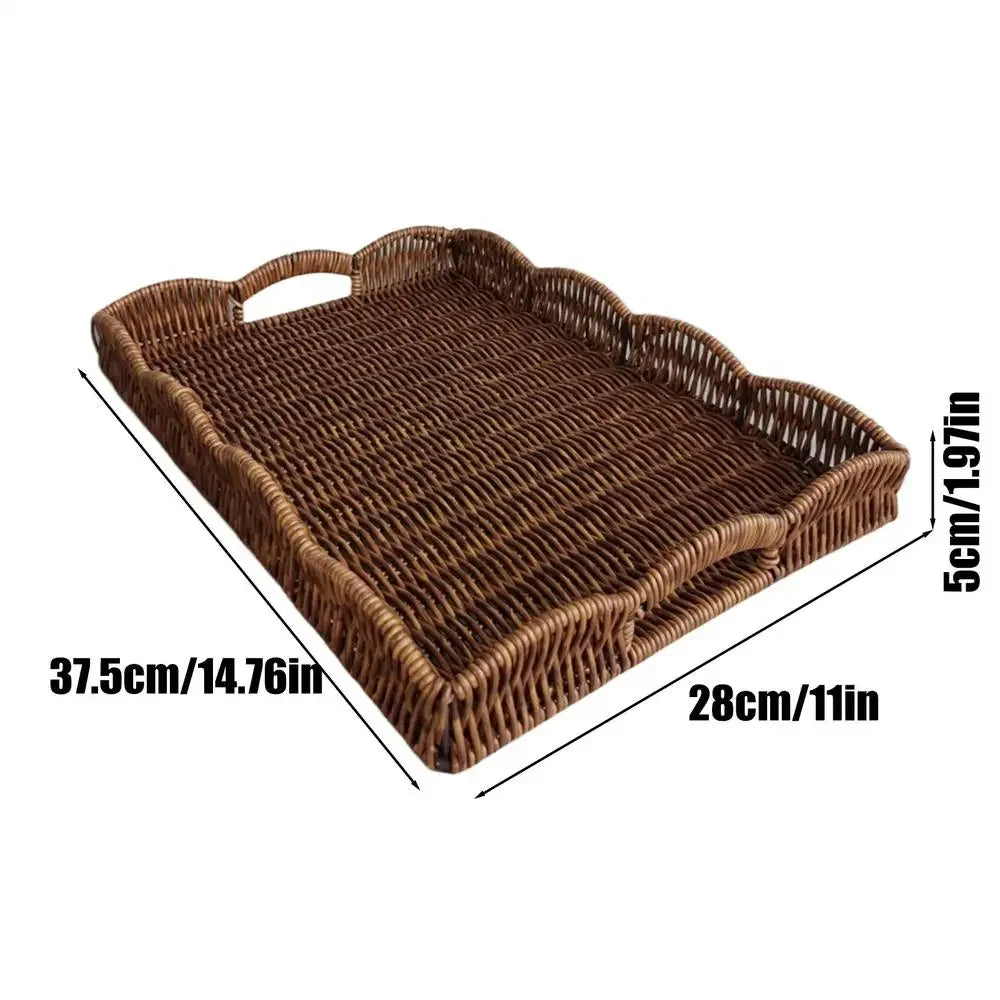 Imitation Rattan Woven Storage Tray – Decorative Basket for Living Room & Bedroom