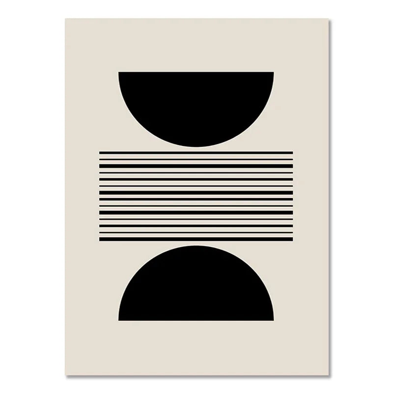 Abstract Boho Geometric Line Canvas Print – Black & Beige