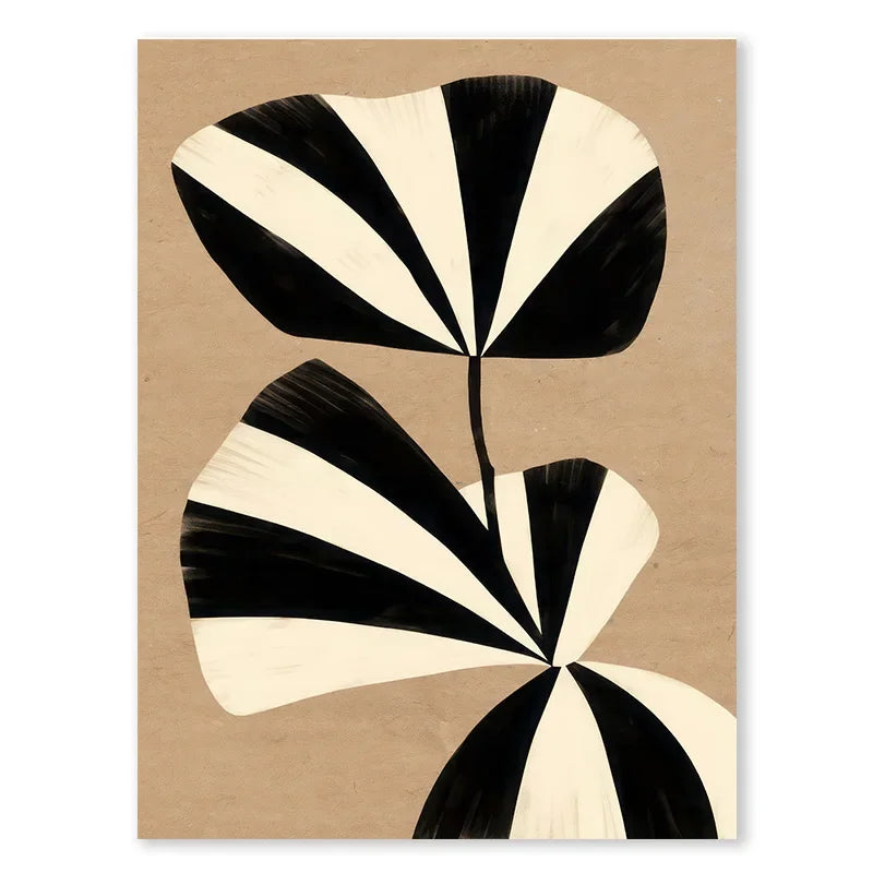 Nordic Beige & Black Geometric Floral Line Art Canvas Print