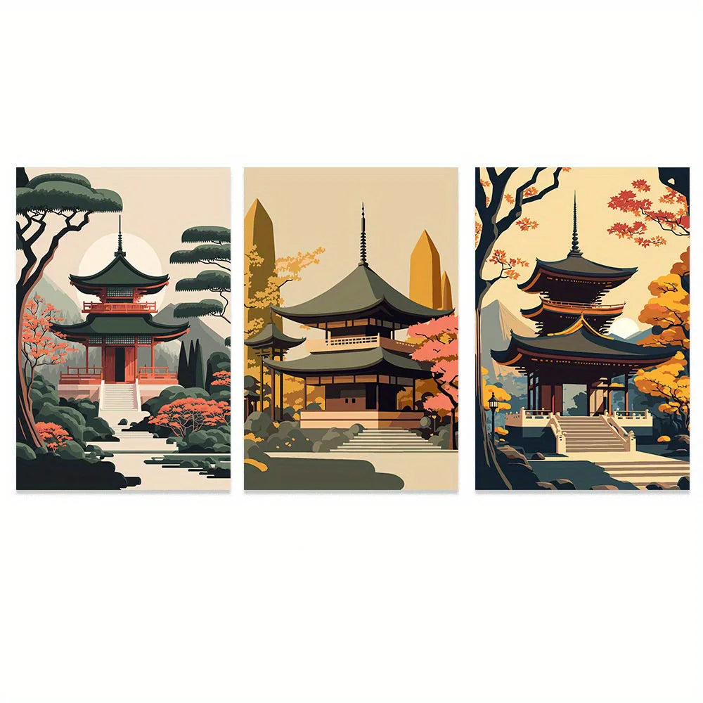 Japanese Landscape Canvas Prints – Black & Red Ink Art