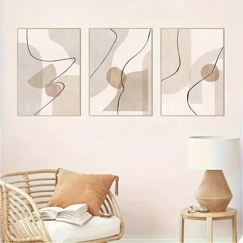 Abstract Boho Geometry Line Canvas Prints – Set of 3