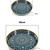 Bohemian Round Plastic Serving Tray with Handles – Blue & White Pattern, 33 or 38cm