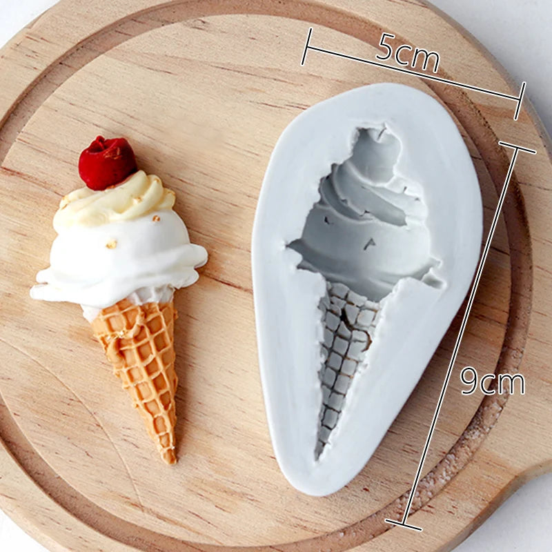 Ice Cream Cone Chocolate Fondant Silicone Mold Children's Baby Birthday Cake Decorative Ornaments Plug-in