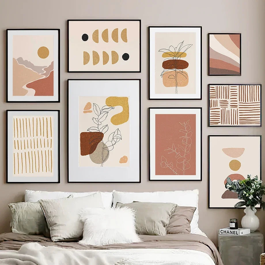 Boho Minimalist Terracotta & Beige Botanical Line Art Canvas Print
