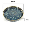 Bohemian Round Plastic Serving Tray with Handles – Blue & White Pattern, 33 or 38cm