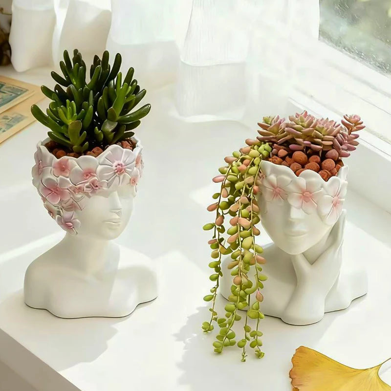 Girl Figure Resin Flower Pot – Decorative Plant Container for Home & Garden