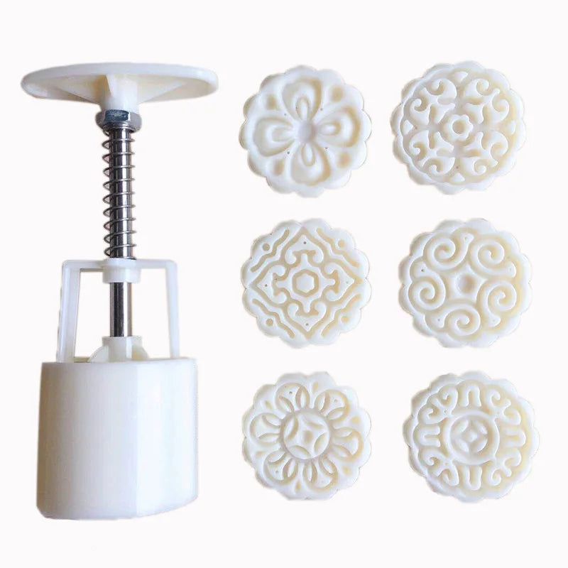 6pcs/set Flower Shaped Mooncake Mold Cake Mold Hand Pressure Fondant Moon
