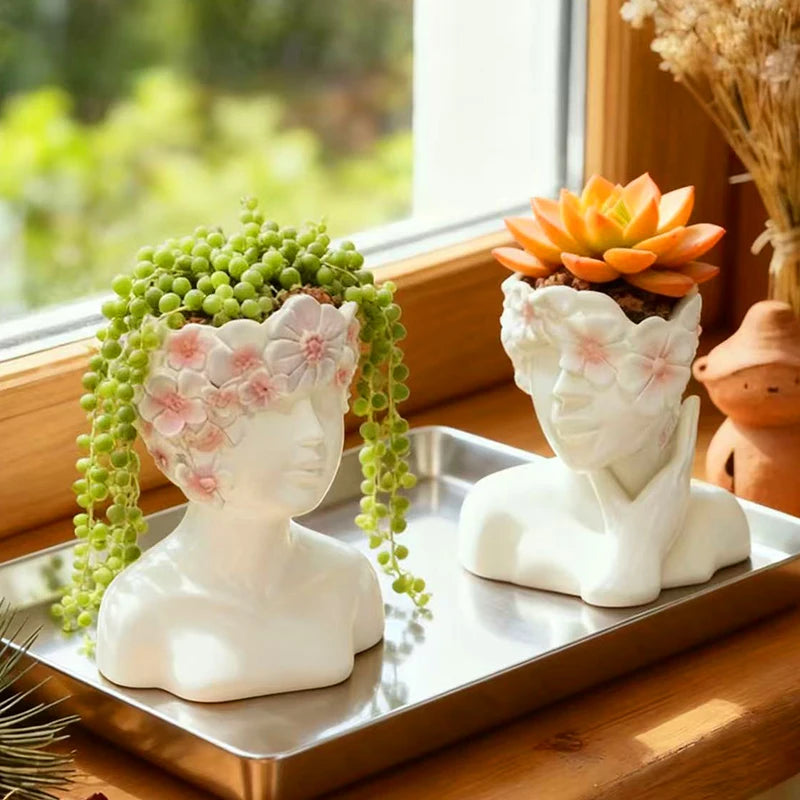 Girl Figure Resin Flower Pot – Decorative Plant Container for Home & Garden