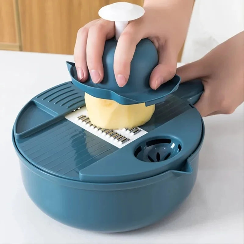 Multifunctional 9 in 1 Vegetable Chopper,, Kitchen Vegetable Slicer Cutter with Container, Carrot and Garlic Chopper with Peel