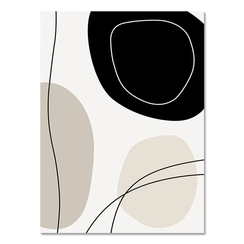 Abstract Boho Geometric Line Canvas Print – Black & Beige