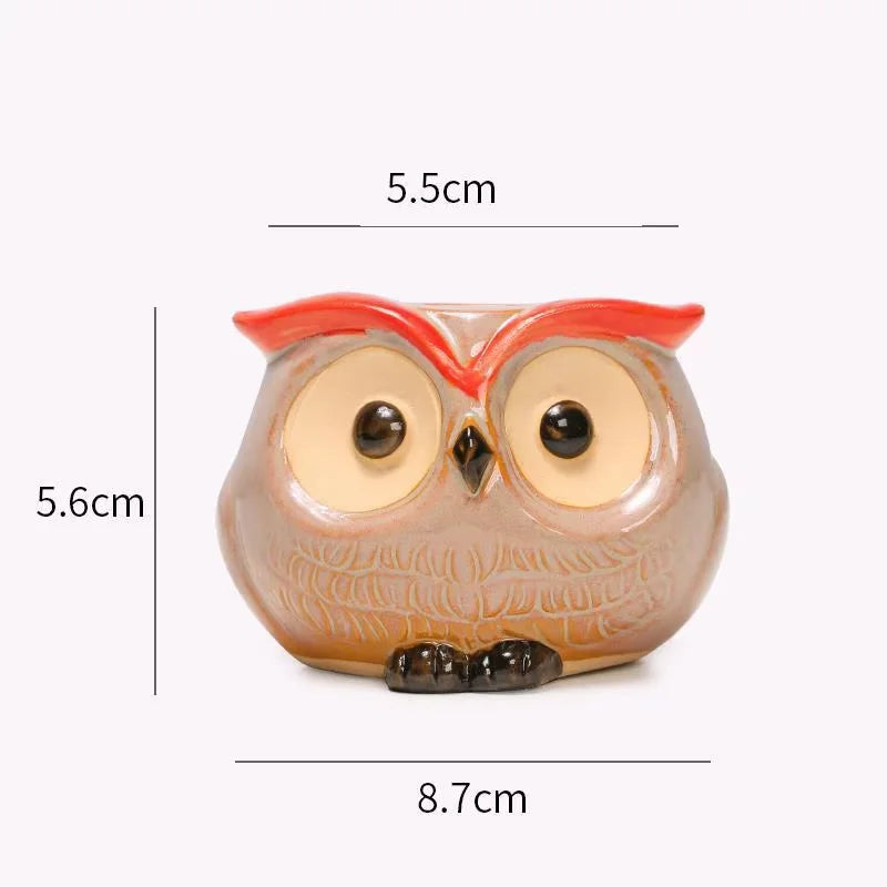 Mini Owl Ceramic Succulent Pot – Cute Animal Flower Pot for Desktop & Garden