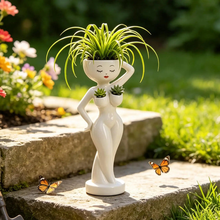 Funny Cactus Pot Female Body Planter Resin Mini Succulents Holder for Desktop Garden Home Office Living Room Windowsill Decor