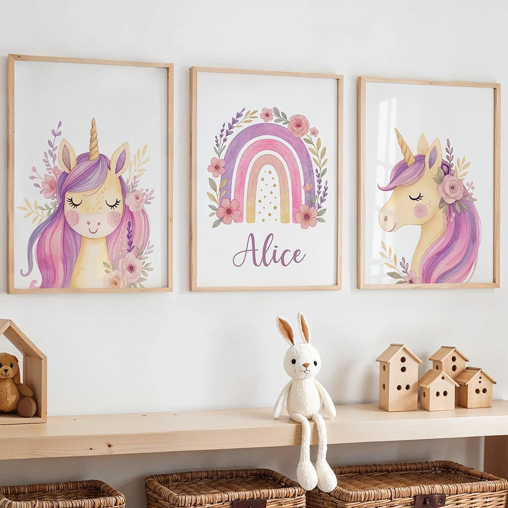 Personalized Purple Unicorn Wall Art Poster – Girls Bedroom Decor