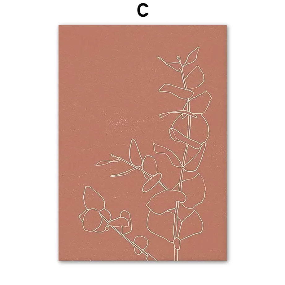 Boho Minimalist Terracotta & Beige Botanical Line Art Canvas Print