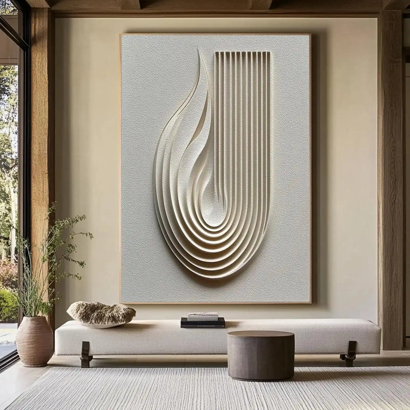 Abstract 3D Relief Beige Geometric Canvas Print – Wabi-Sabi Style