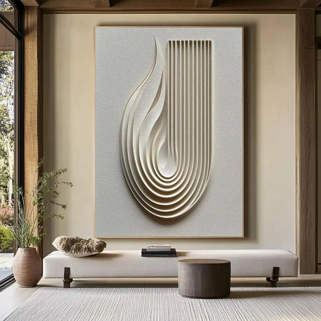 Abstract 3D Relief Beige Geometric Canvas Print – Wabi-Sabi Style