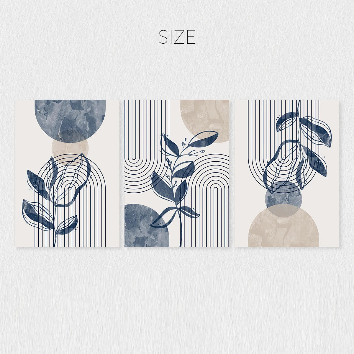Navy Blue & Beige Boho Botanical Geometric Canvas Prints – Set of 3