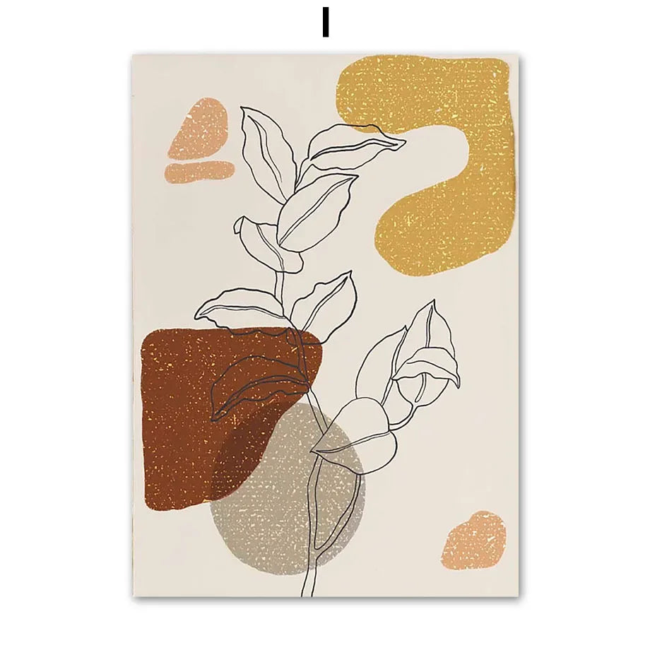 Boho Minimalist Terracotta & Beige Botanical Line Art Canvas Print