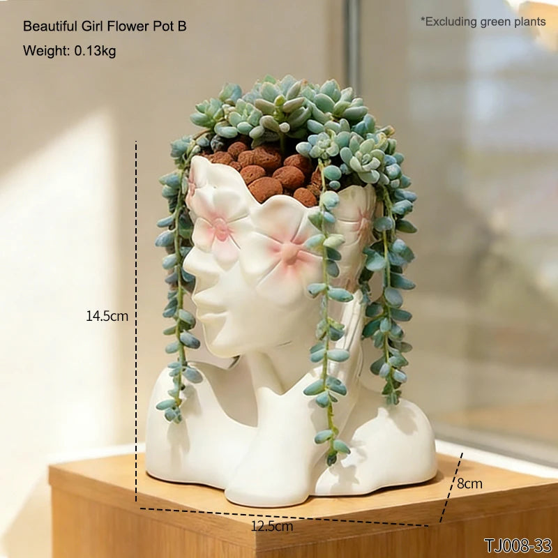 Girl Figure Resin Flower Pot – Decorative Plant Container for Home & Garden