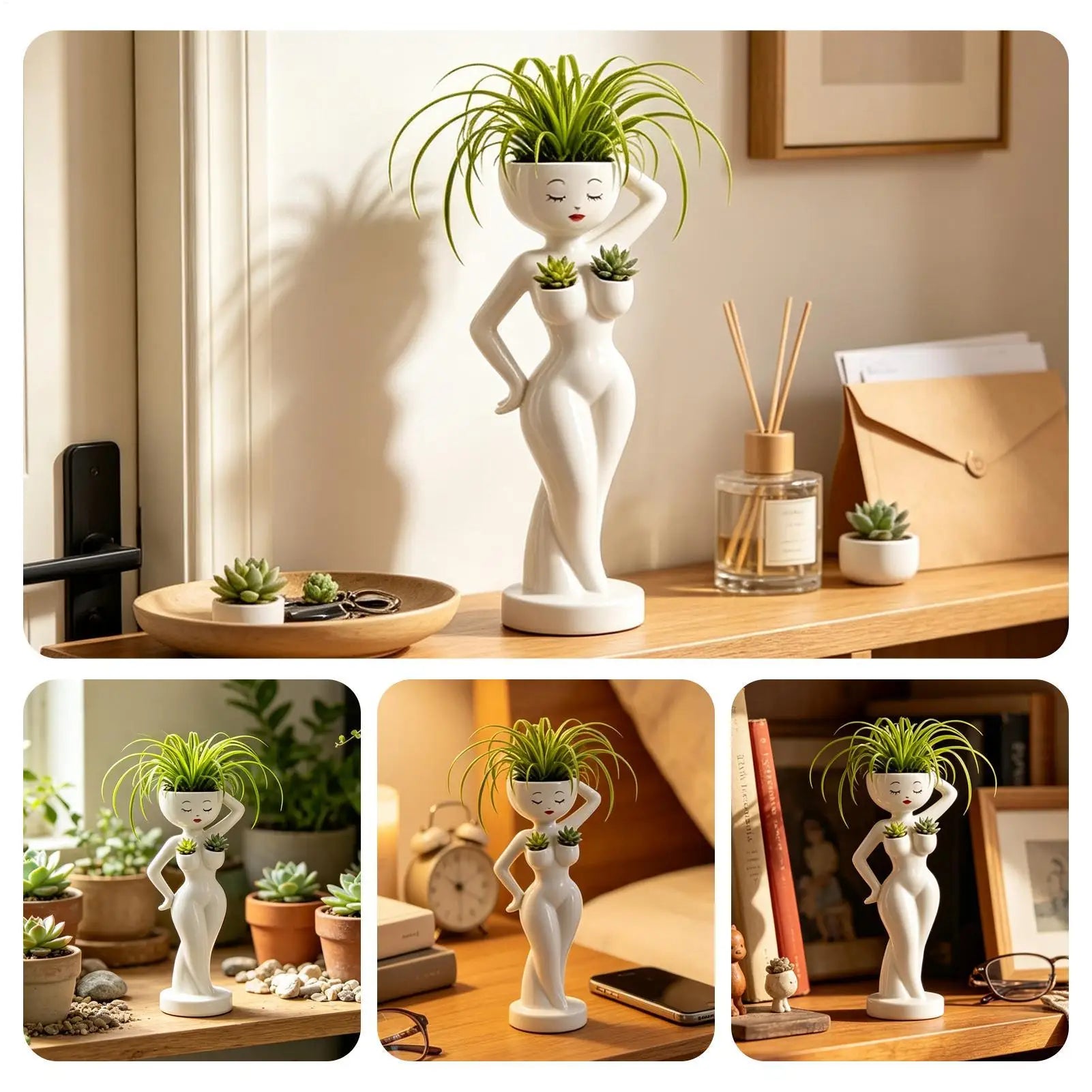 Funny Cactus Pot Female Body Planter Resin Mini Succulents Holder for Desktop Garden Home Office Living Room Windowsill Decor
