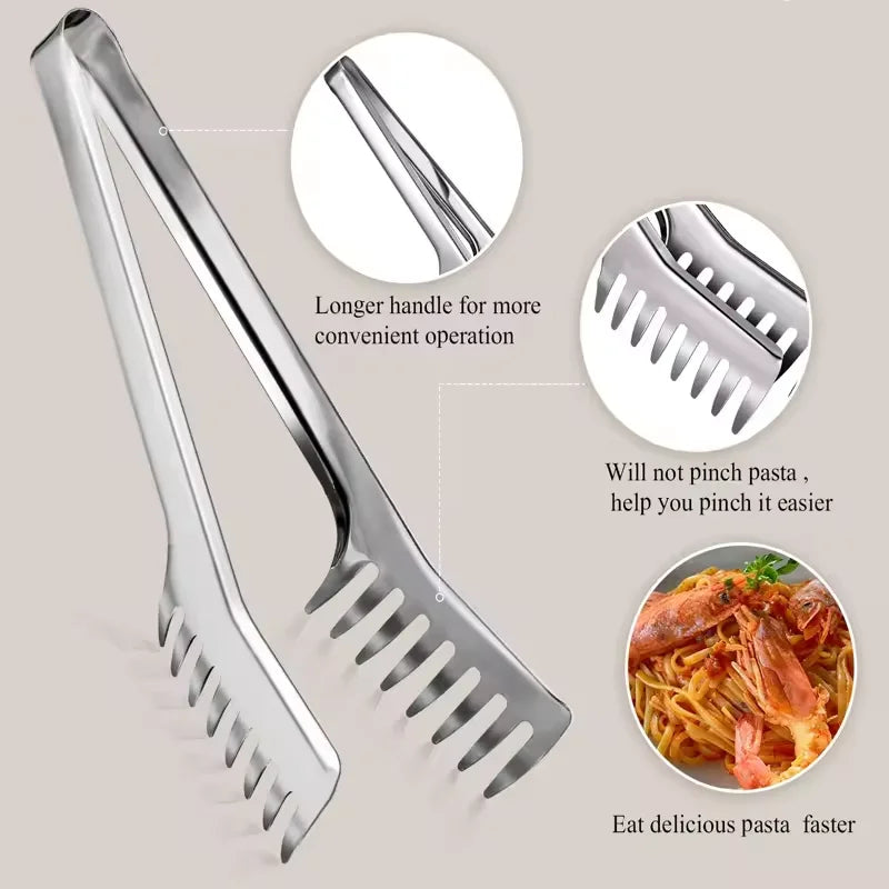Stainless Steel Spaghetti & Noodle Tongs – 9 Inch Kitchen Serving Clip