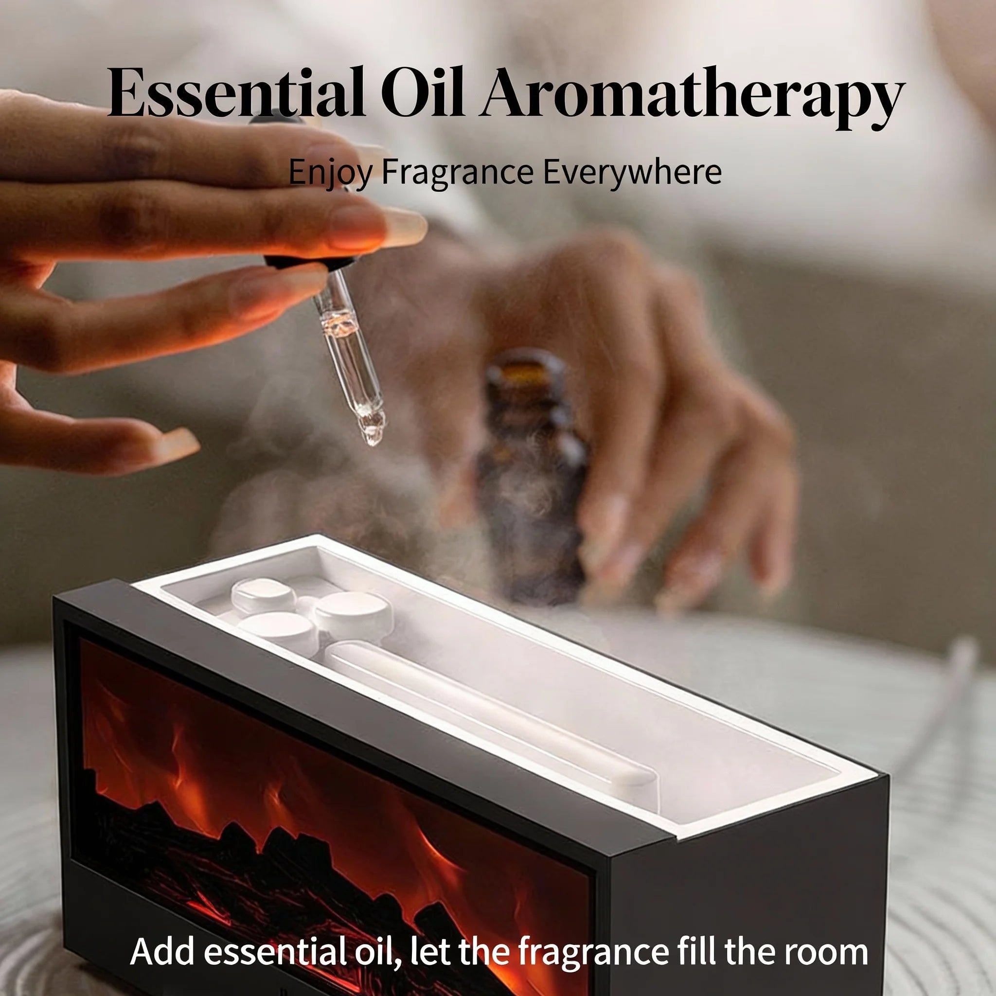 Fireplace Flame Aroma Diffuser with Remote – 7 LED Colors