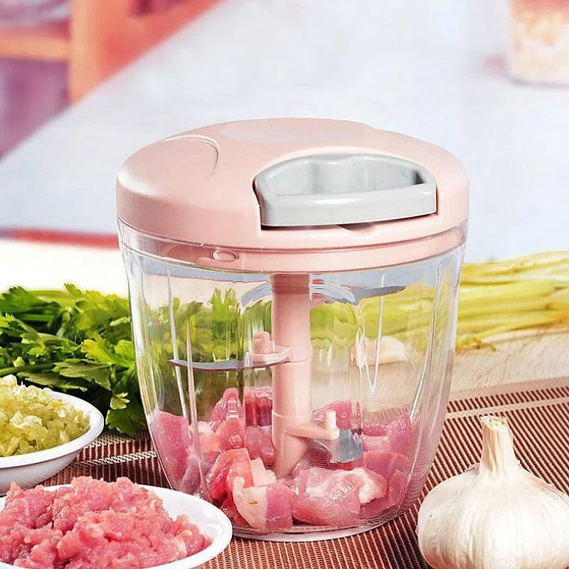 Manual Garlic Chopper & Meat Mincer – Rotating Press Crusher, 500ml or 900ml