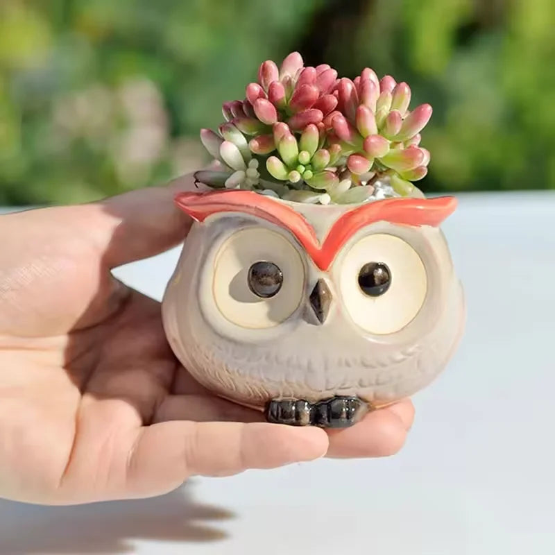 Mini Owl Ceramic Succulent Pot – Cute Animal Flower Pot for Desktop & Garden