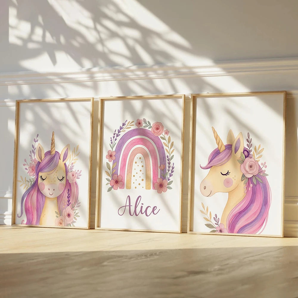 Personalized Purple Unicorn Wall Art Poster – Girls Bedroom Decor