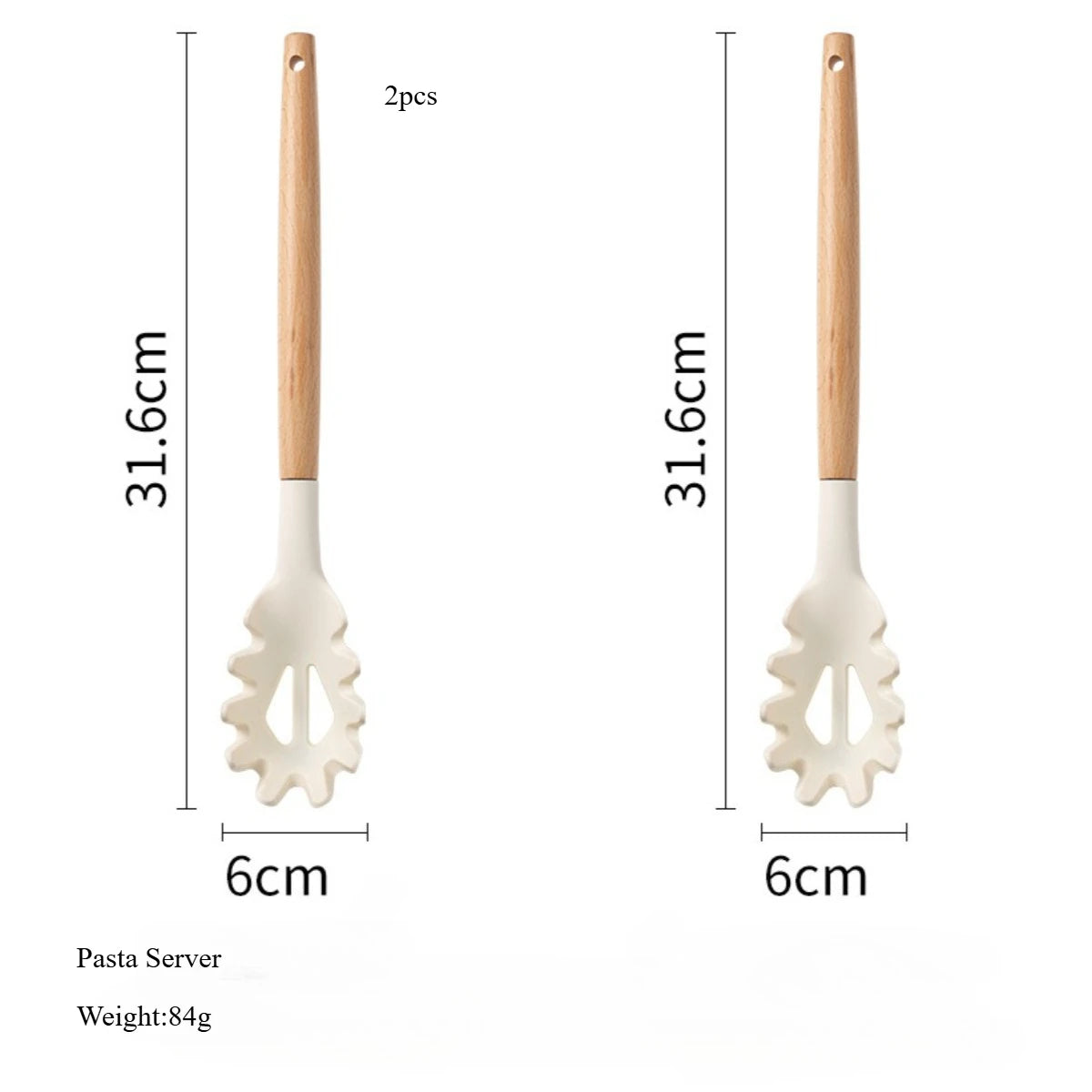 White Silicone & Wooden Handle Kitchen Utensils Set – 2 or 12 Pcs